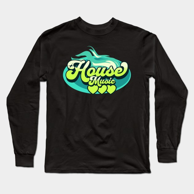 HOUSE MUSIC-House Music Heat (aqua blue/lime) Long Sleeve T-Shirt by DISCOTHREADZ 